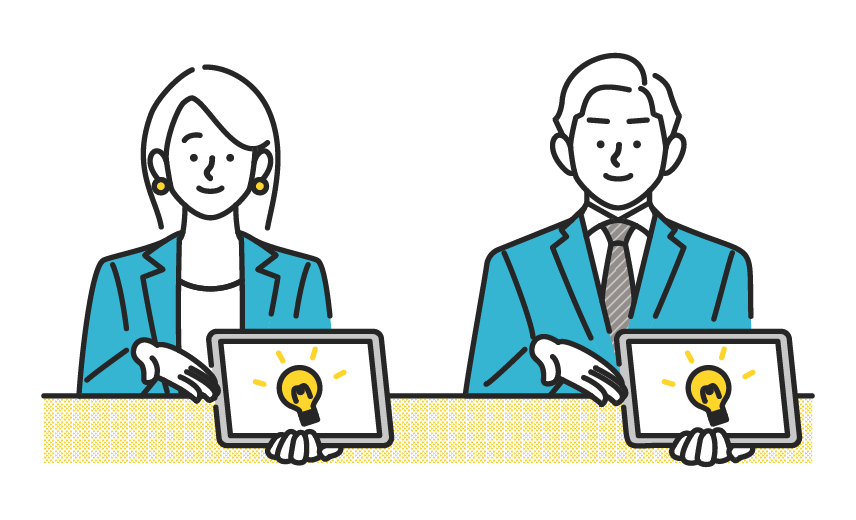 タブレットを見せるビジネスマン