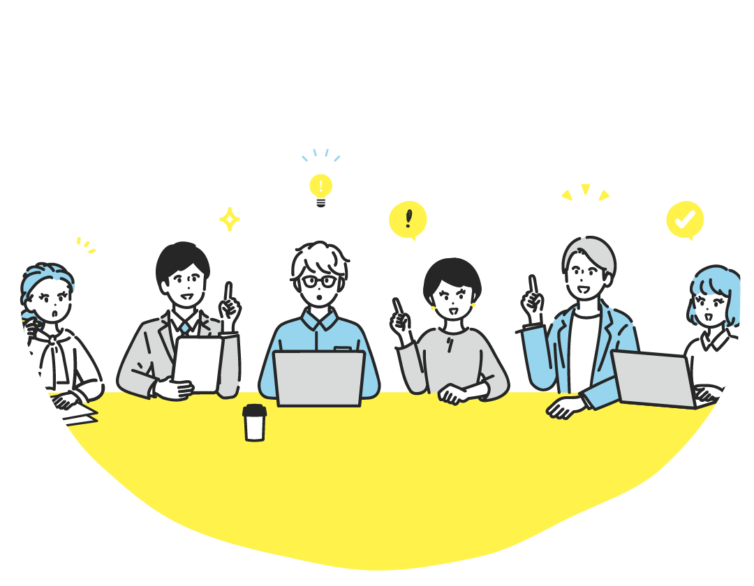 ノートパソコンと人差し指をあげている男女