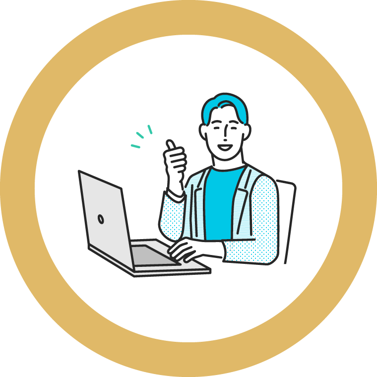 パソコンの前で人差し指を立てた人